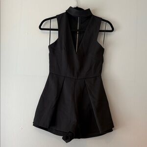 Deep V-Neck Black Choker Romper NWT